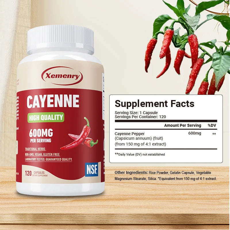Cayenne Pepper Capsules - Promote Digestion, Detoxification and Cleansing, Enhance Immunity