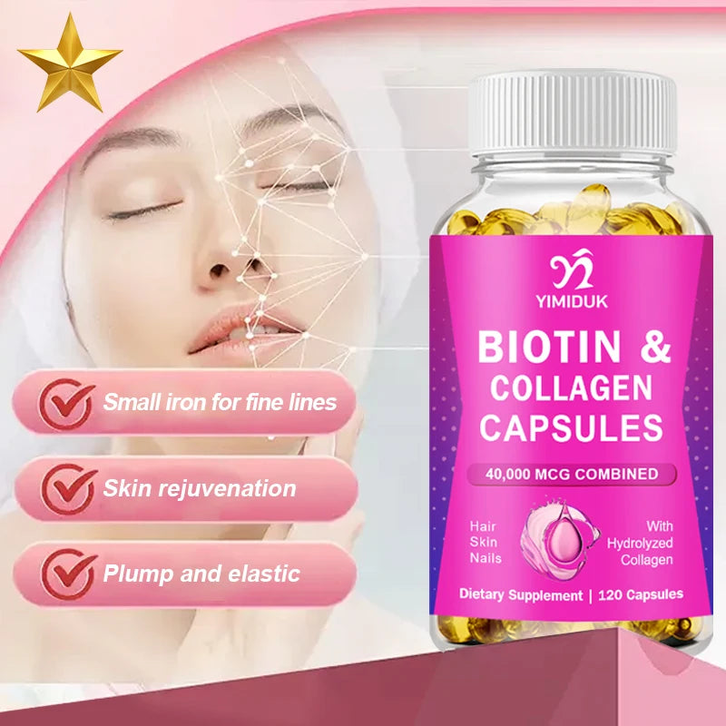Biotin Capsules | Collagen | Keratin | Hyaluronic Acid - Hair Growth Support Supplement | Skin & Nails Beauty Complex