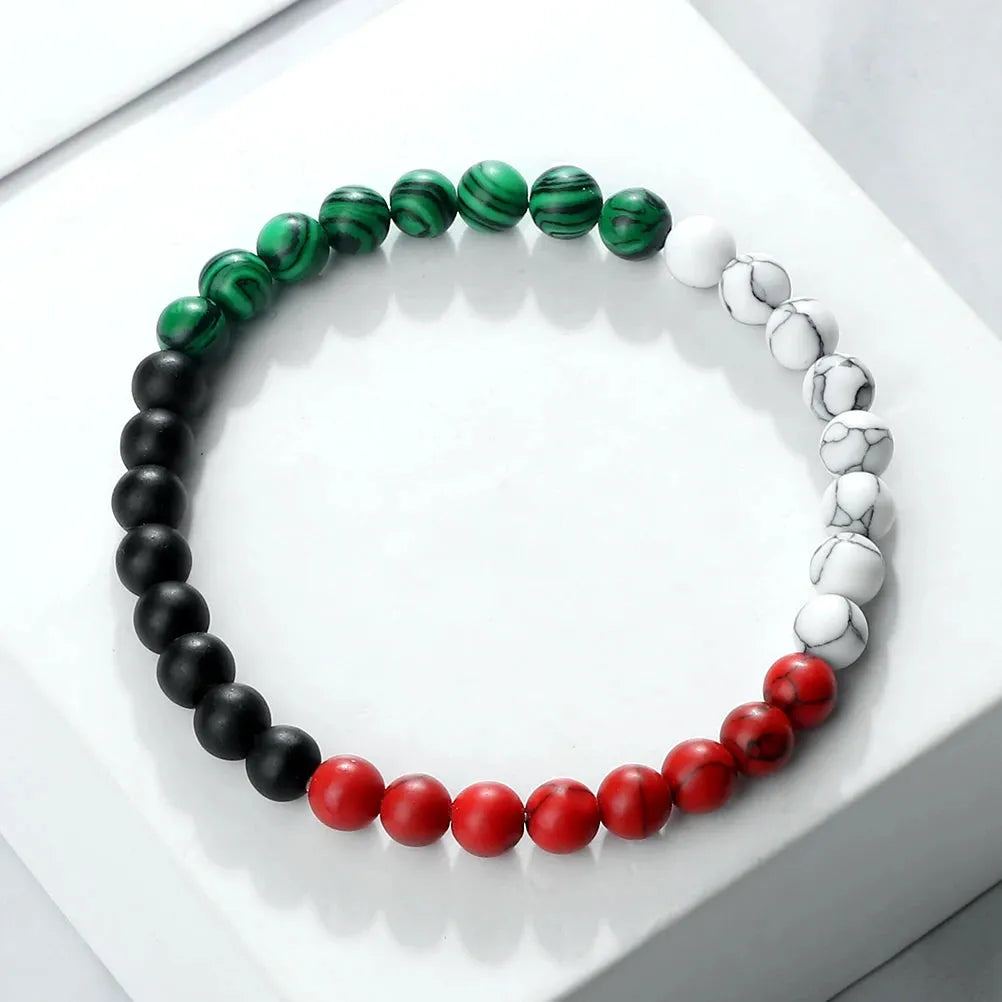 Palestinian Flag Color Bracelets for Women Men Handmade Black Red Green White Natural Stone Beads Braided Bracelet Jewelry Gifts