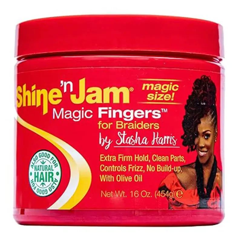 Shine N Jam Magic Fingers for Braiders Strong Hold Braid Gel for Twist Locs Braids Edge Thames Frizz Hair 4Oz./8Oz.