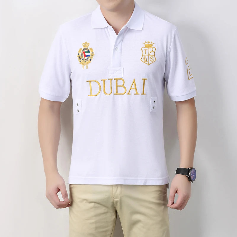 Men's polo shirt UAE Dubai short Royal casual sport party high-end cotton embroidery luxury contrast color original design