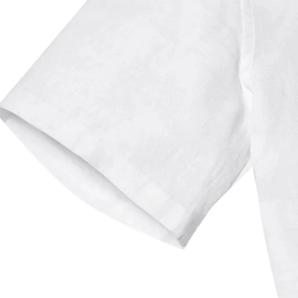 Men's Cotton Linen Shirt Summer Short Sleeved Mens Designer Clothes Plain Shirt Fashion Tops Standing Collar Solid Color T-shirt