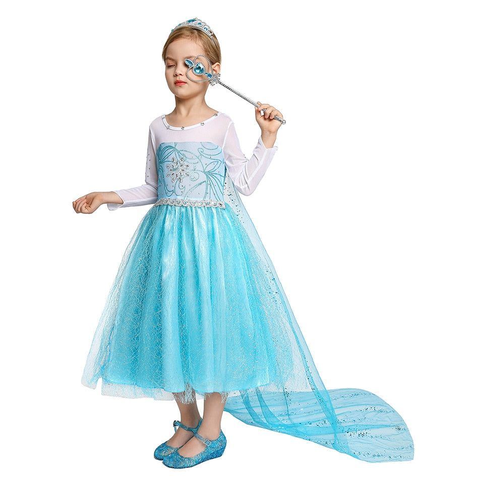 Disney Frozen Costume Princess Dress For Girls Cosplay Snow Queen Elsa Anna White Sequins Clothing Kids Carnival Party Dress