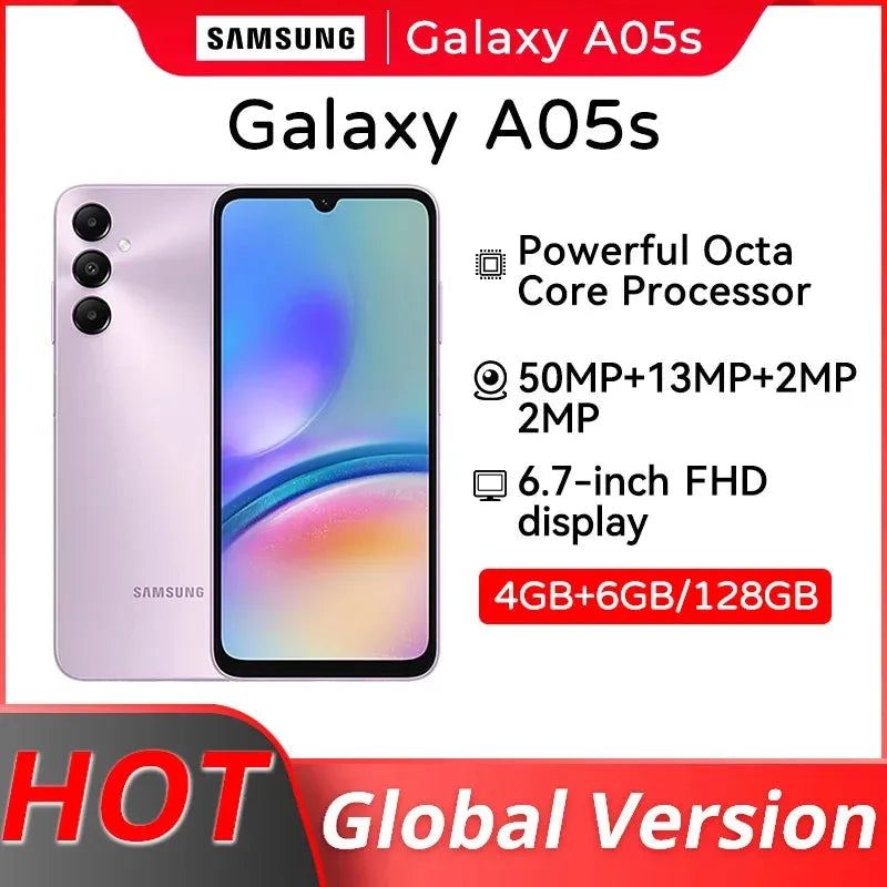 Global Version Samsung Galaxy A05 S Smartphone Octa Core 6.7'' LCD Display 50MP Triple Camera 5000mAh Battery Mobile Phone