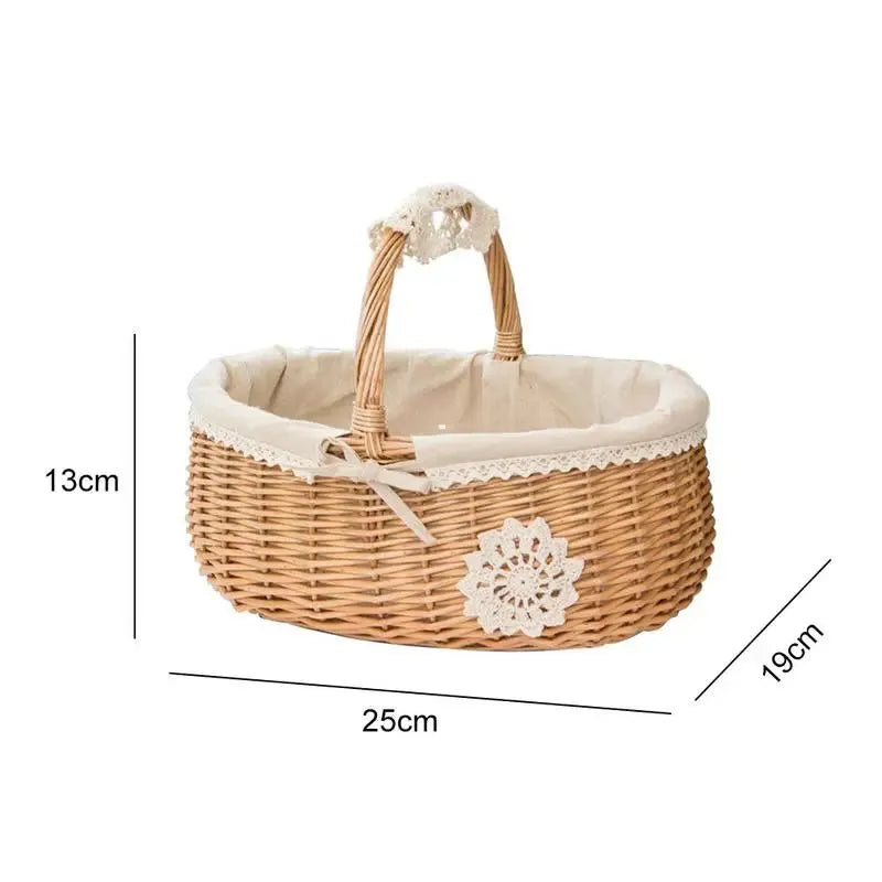Rattan Picnic Basket Seaweed Wicker Rattan Hanging Flower Hand Woven Serving Basket With Handle Picnic Fruit Flower Basket