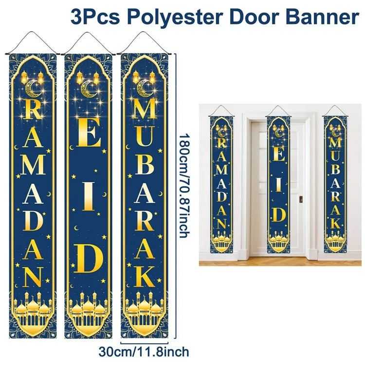 Ramadan Decoration 2025 Door Banner EID Mubarak Decor for Home Porch Banner Ramadan Kareem Islamic Muslim Party Eid Al-Fitr Gift