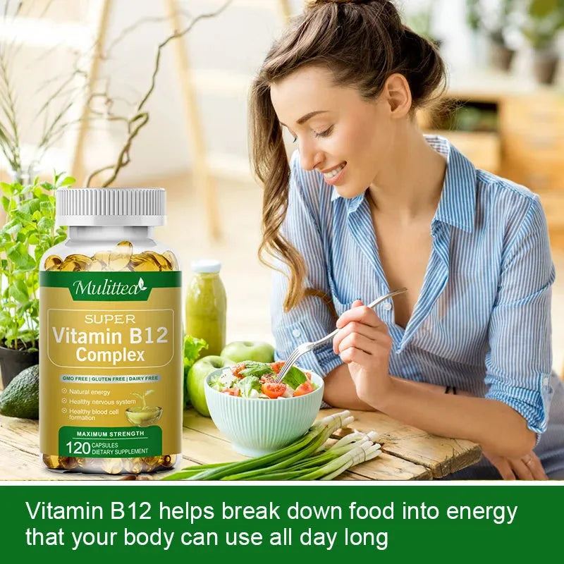 Mulittea B-Complex Vitamin Supplements (B12 B1 B2 B3 B5 B6 B9 )Daily Nutrition and Health Helper