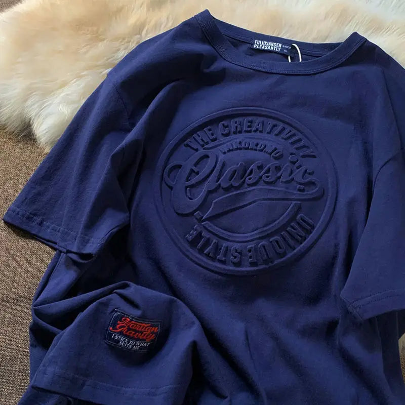 Vintage Men's Summer New Short Sleeve O-neck Printing Letter Tops Tees Solid Youth All-match T Shirts Trend Casual Men Clothing