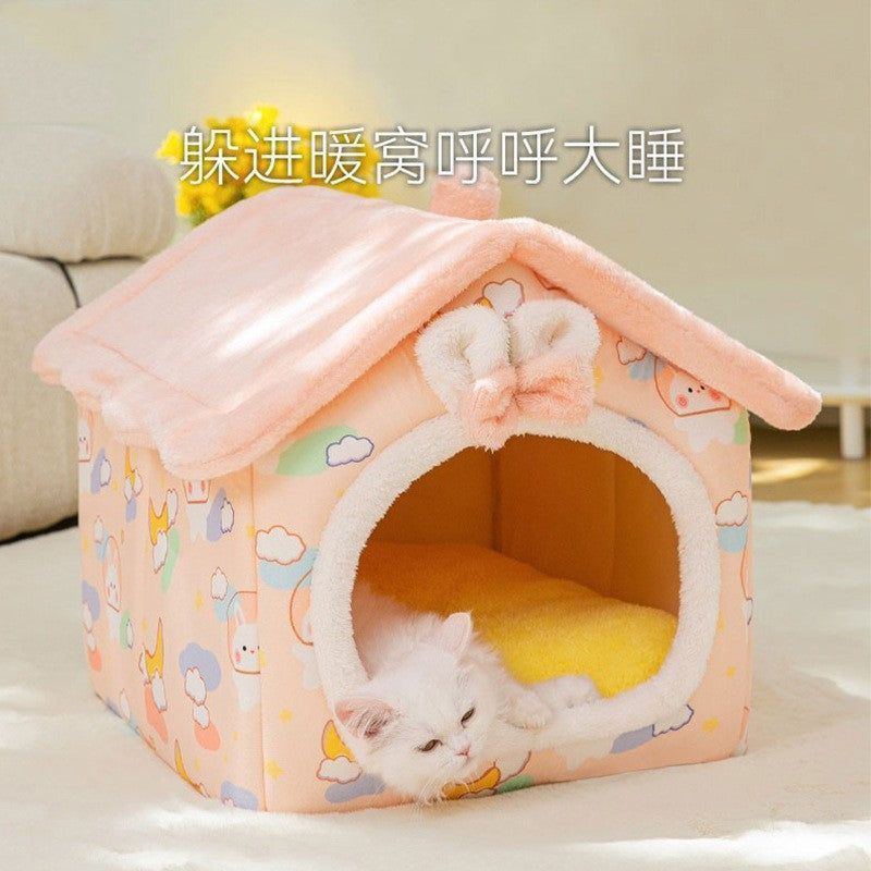 Foldable Cat House Winter Warm Chihuahua Cave Bed Cat Basket for Small Dogs Warm Mat Kennel Puppy House Deep Sleep Pet Supplies - Jointcorp