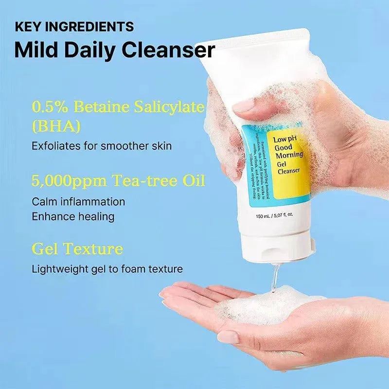 Low PH Good Morning Gel Cleanser Daily Mild Face Cleanser Sensitive Skin BHA & Tea-Tree Oil PH Balancing Korean Skincare