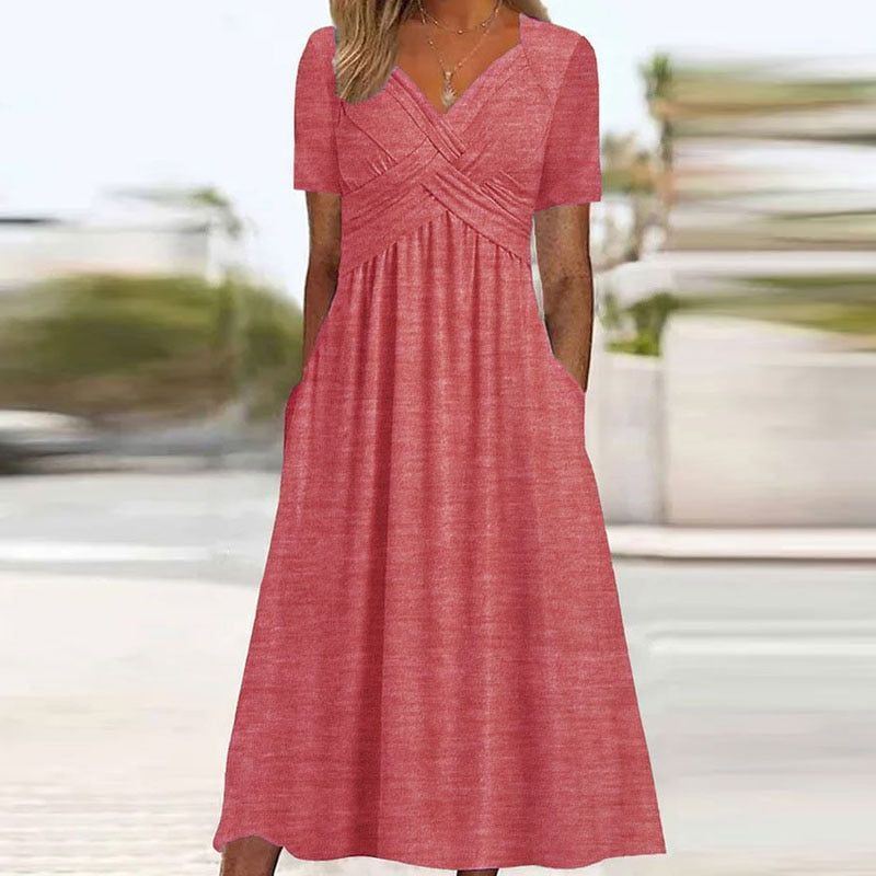 Summer Fashion Beach Short Sleeve Long Dress Women'S Elegant Vintage dresses