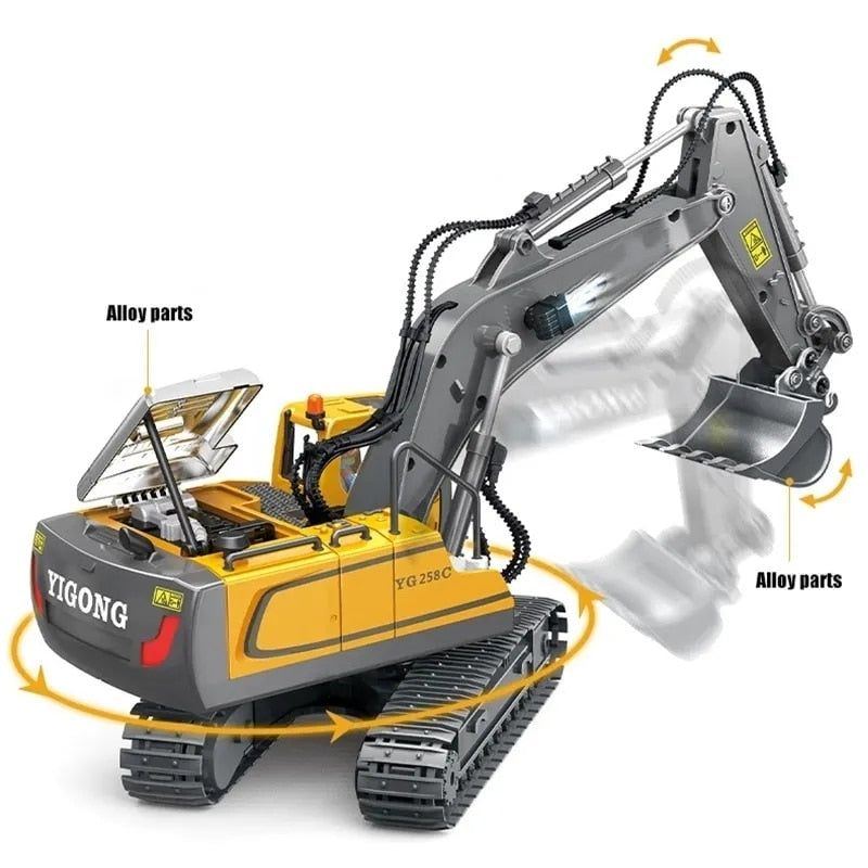 1/20 Scale Remote Control Excavator RC Alloy Car Construction Engineering Vehicle With 680 Degree Rotation Model Toy Kids Gift