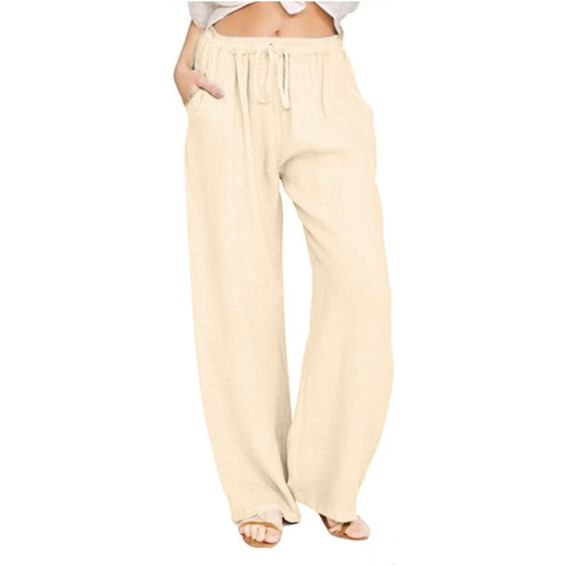 Cotton Linen Pants For Women Casual Trousers Female Drawstring Wide Leg Pants Y2K Clothing Drawstring Pants Women Streetwear Plus size - Jointcorp