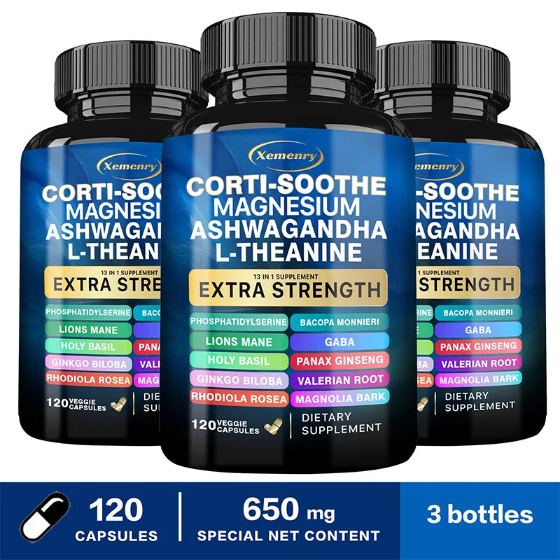 Corti-Soothe Cortisol Supplement with Magnesium, Ashwagandha, L-Theanine - Manage Stress, Maintain Calm & Support Adrenal Health