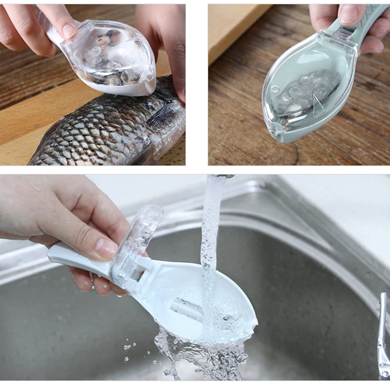 Kitchen Tools Fish Scales Graters Scraper Fish Cleaning Tool Scraping Scales Device with Cover Home Kitchen Cooking Fish Tool