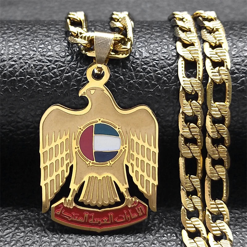 UAE Countries National Flag Falcon Eagle Necklace for Men Women Stainless Steel Gold Color Hip Hop Necklaces Jewelry N3242S05