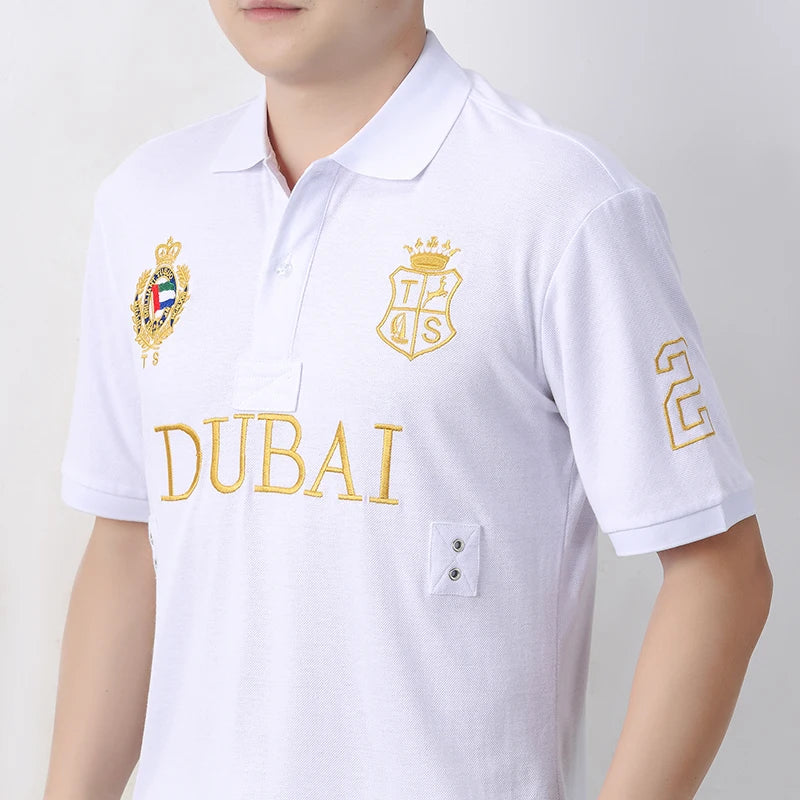 Men's polo shirt UAE Dubai short Royal casual sport party high-end cotton embroidery luxury contrast color original design