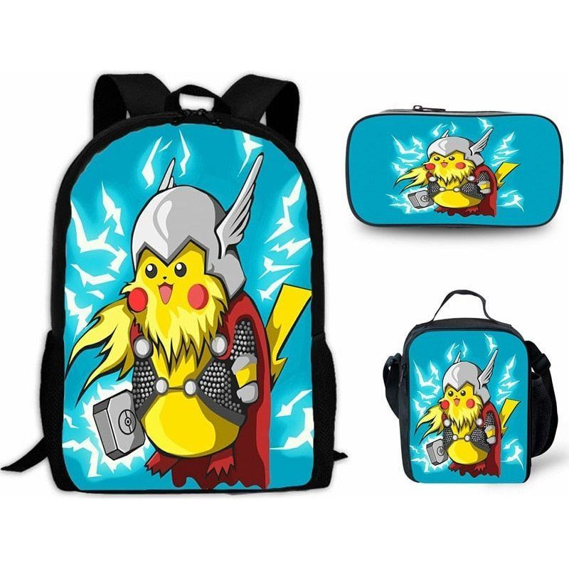 Cartoon Pikachou Schoolbag Backpack Lunch Bag Shoulder Bag Pencil Case Gift for Kids Students - Jointcorp