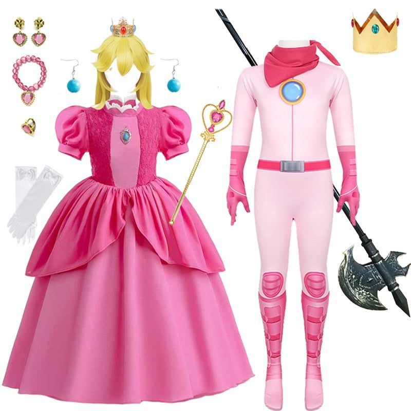 strapless open back dress Peach Princess Cosplay Dress Girl Movie Role Playing Costume Birthday Party  Stage Performace Outfits Kids Carnival