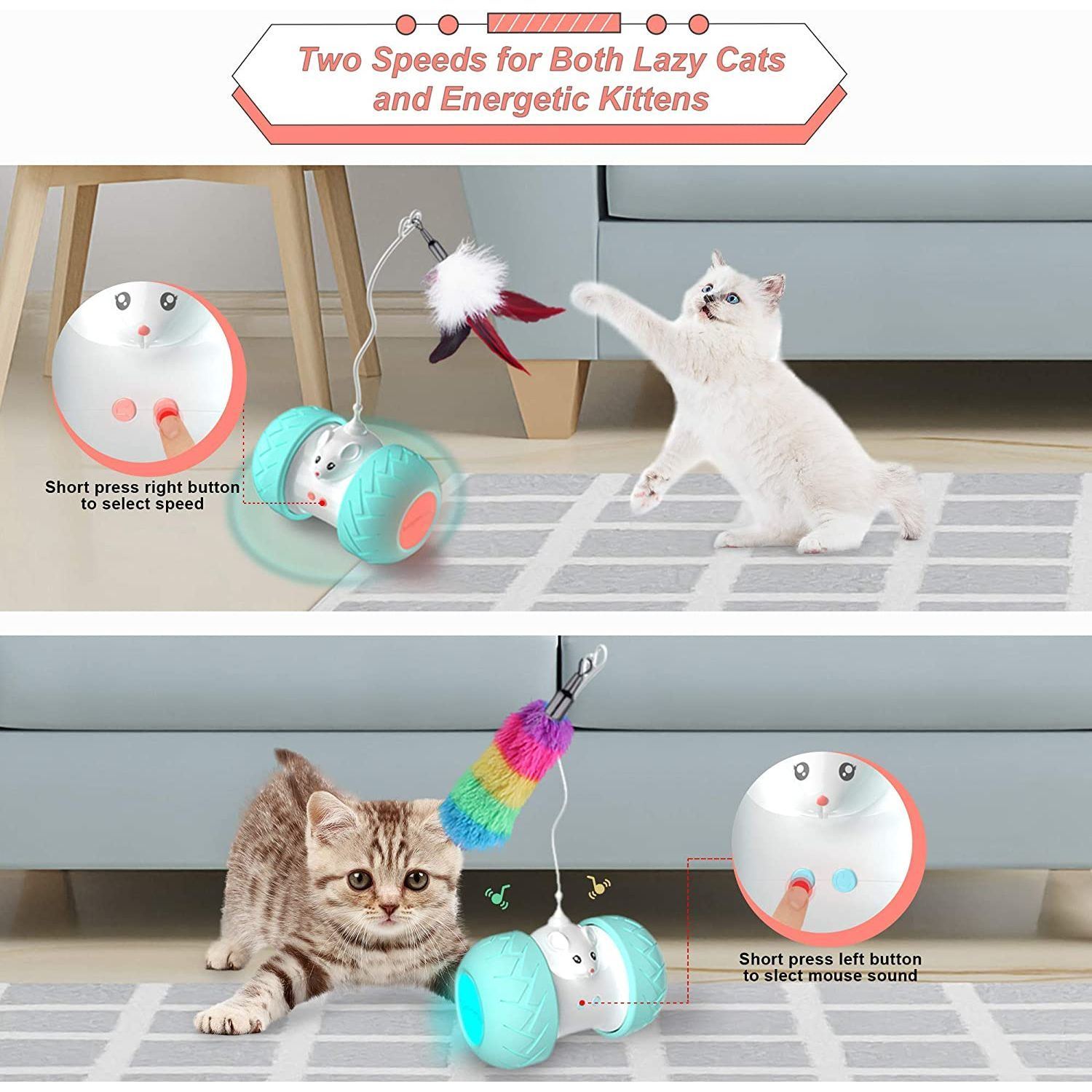 Interactive Cat Toys for Indoor Cats, Automatic Kitten Toys Electronic with Mouse and 3 Feathers for Cats to Play Alone Exercise - Jointcorp