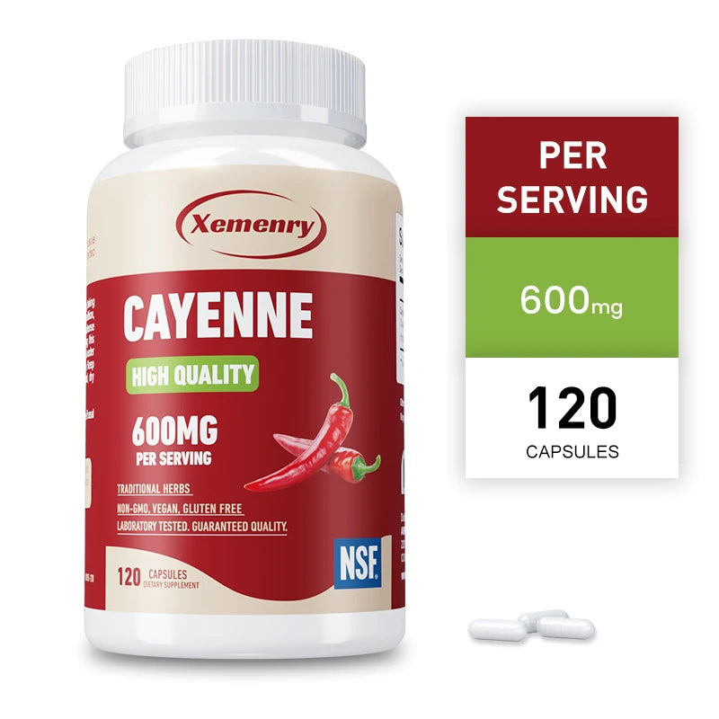 Cayenne Pepper Capsules - Promote Digestion, Detoxification and Cleansing, Enhance Immunity