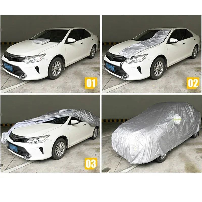 JIUWAN Universal SUV Car Covers Sun Dust UV Protection Outdoor Auto Full Covers Umbrella Silver Reflective Stripe for SUV Sedan
