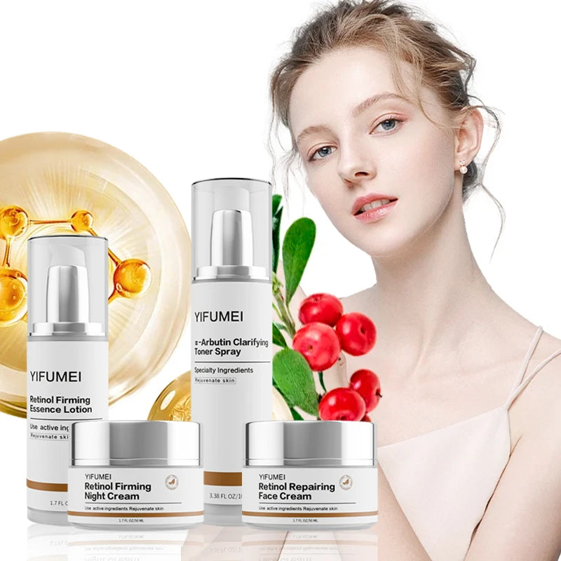 Retinol Arbutin Face Set Night & Day Moisturizing Refreshing Firming Skin Care Skin Streaming Facial Cream for All Skin Types