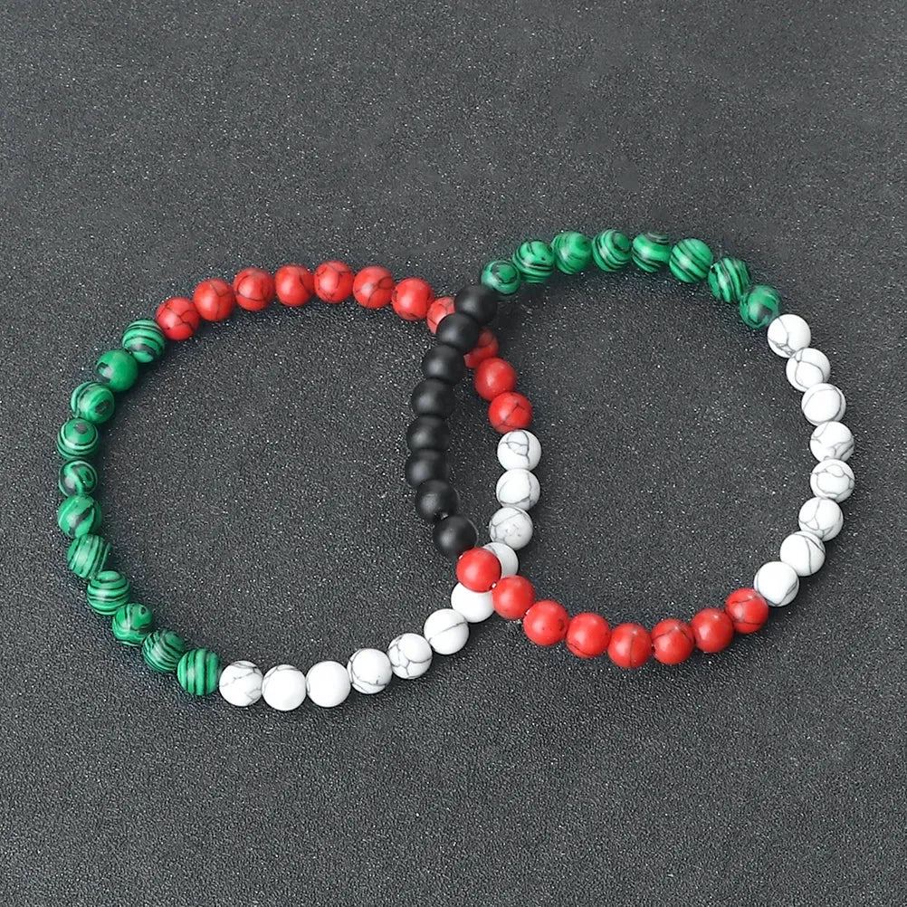 Palestine National Flag Colorful Braided Bracelet Natural Stone Beads Asian Country Kuwait Bracelets Women Men Jewelry Patriotic