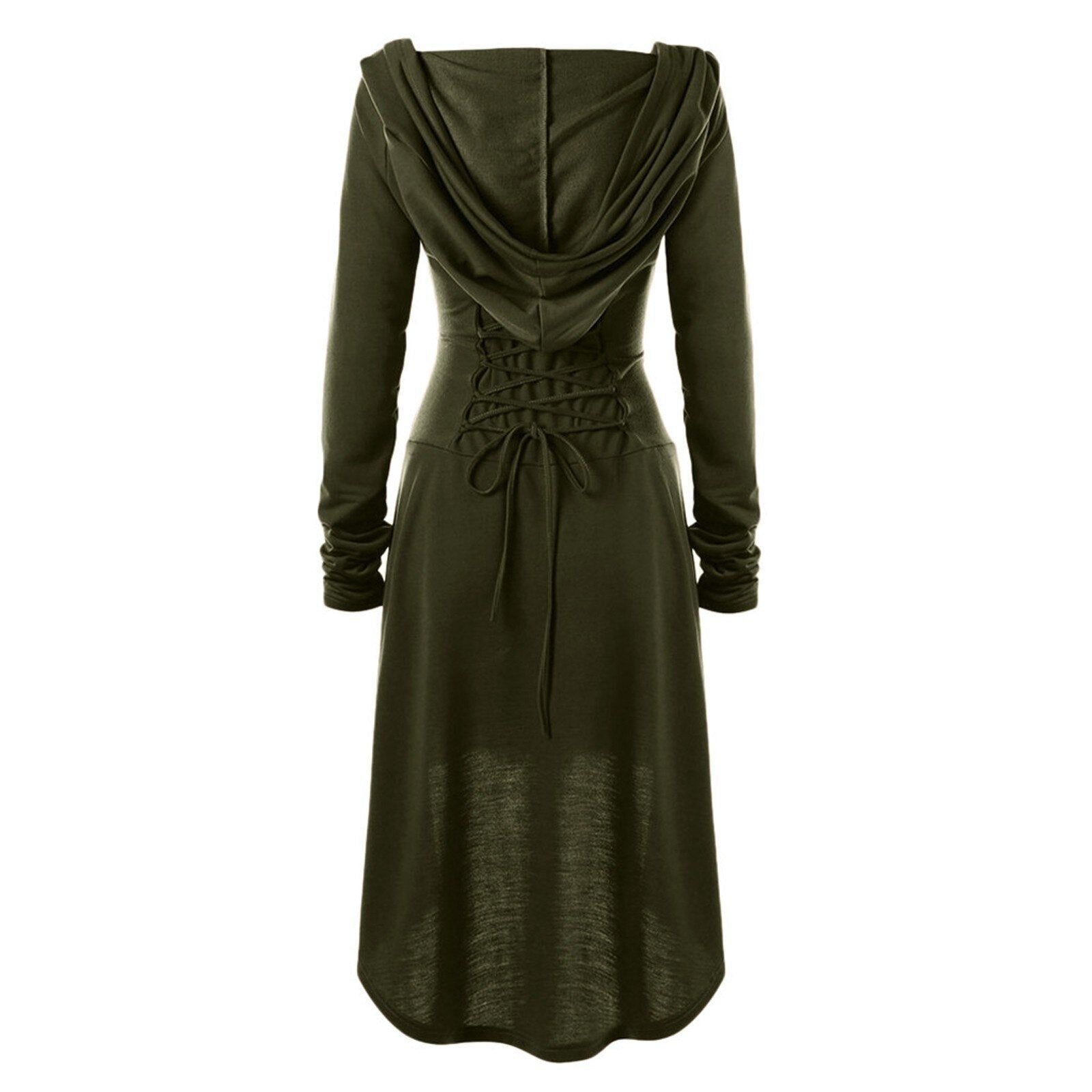Medieval Women Archer Costume Long Sleeve Hooded Pixie Cosplay Dress Renaissance Femal Hunter Larp Robe Bandage Plus size s-4XL