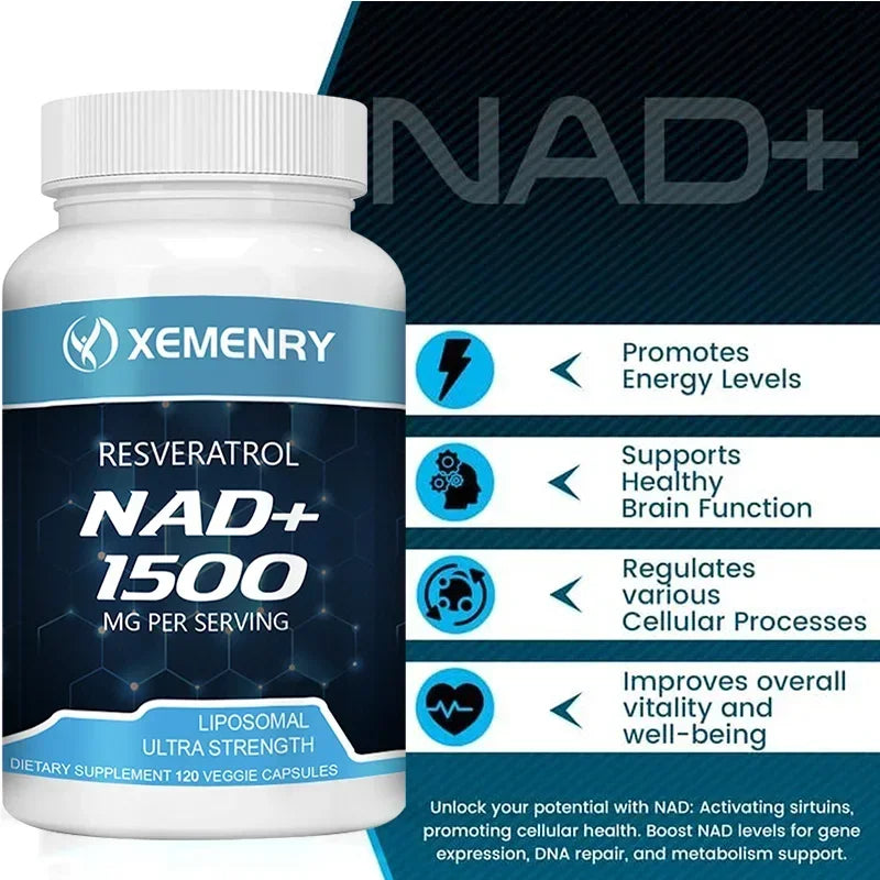 NAD Supplement, 1500mg - Liposomal NAD+ Supplement with Resveratrol, Stamina & Healthy Aging - Strength Capsules