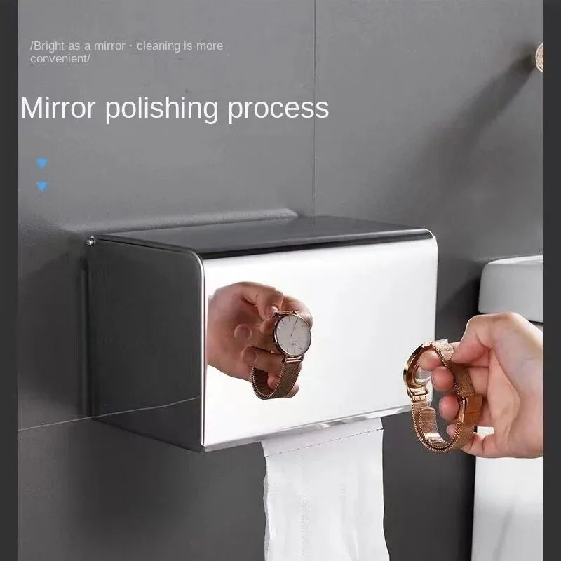 304 Stainless Steel Square Tissue Box Toilet Waterproof Paper Roller Toilet Hand Paper Box Punch-free Bathroom Paper Holder