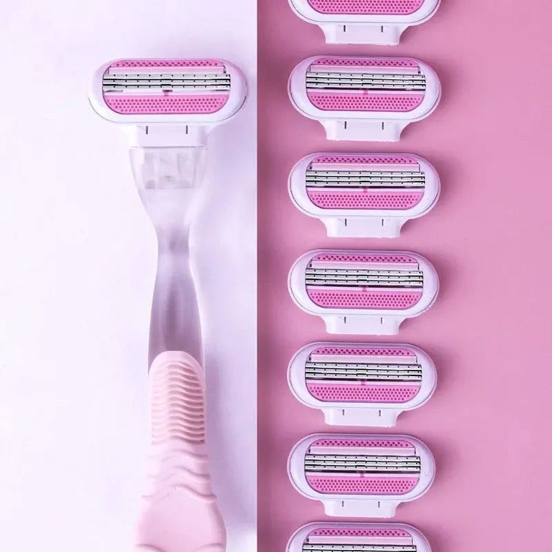 ( 1 Handle + 8 Blades ) Women Safety Razor Blades Face/ Leg/ Armpit/ Bikini Beauty Hair Removal Shaving Compatible Venus Shaver