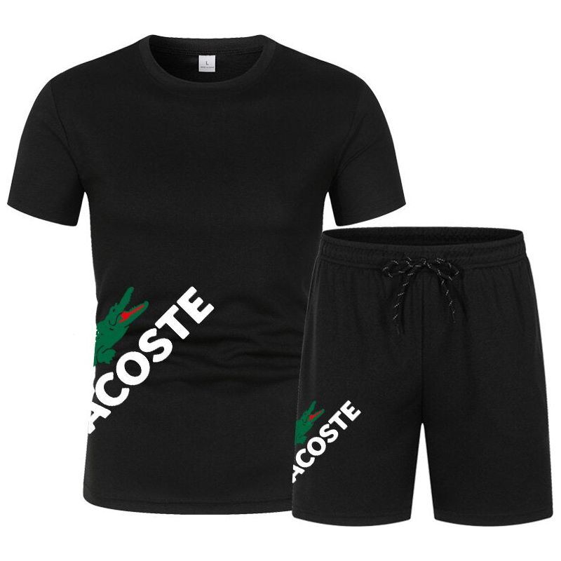 Men's short sleeved shorts sportswear, O-neck monochrome sportswear, two-piece fashion set, quick drying fitness set - Jointcorp