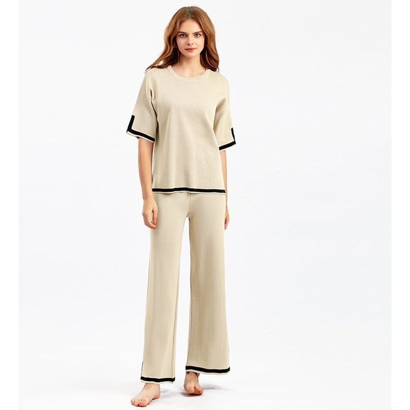 WAYOFLOVE Women Knitted Sweater Two Pieces Sets Spring Autumn O-Neck Loose Pullovers Sweater Tops & Wide-Leg Pants Knitwear Suit Plus size - Jointcorp