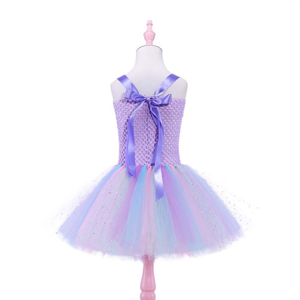 Girls Pastel Ariel Mermaid Tutu Dress Under the Sea Theme Birthday Party Costume with Flower Headband Ocean Flower Dresses 1-12Y