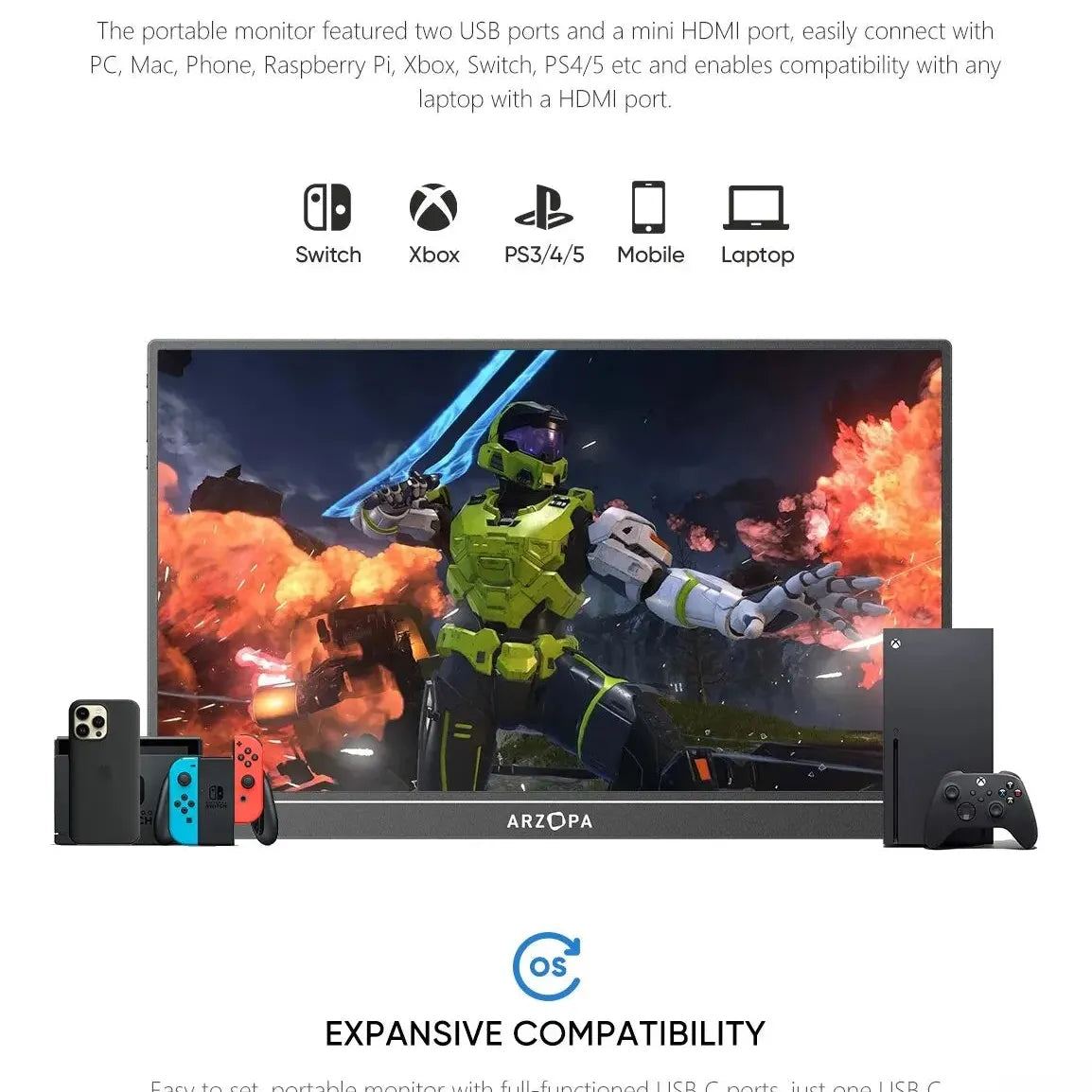 ARZOPA 16.1'' 144Hz 1080P FHD Portable Gaming Monitor 100% sRGB HDR External Display Second Screen