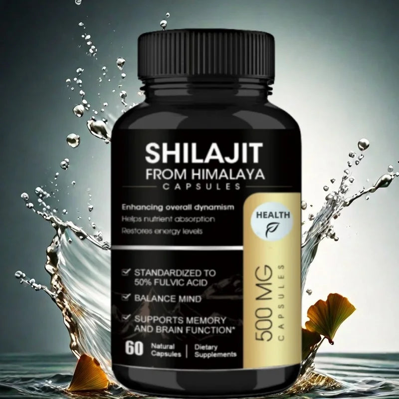 Organic Shilajit Capsules with Ginseng & 50% Fulvic Acid & Trace Minerals Supplement Support Brain and Focus, Energy