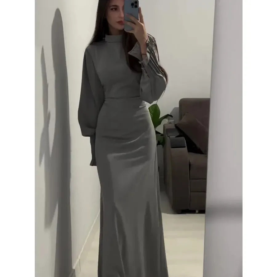 Spring Eid Muslim Dress Women Abaya Slim Fit Petal Sleeve Satin Morocco Party Dresses Ramadan Islam Dubai Arab Long Robe 2024