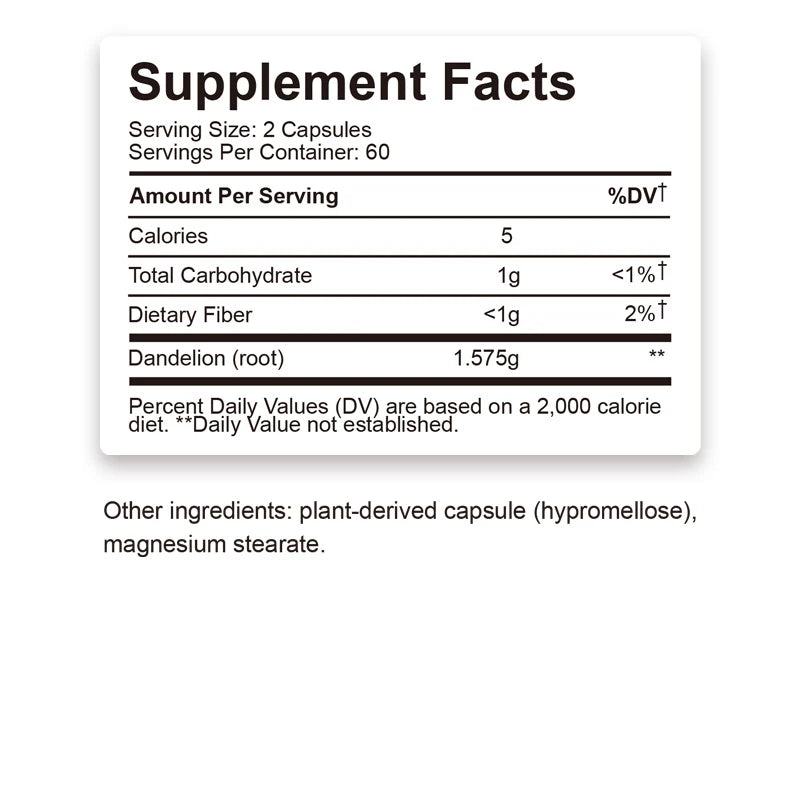 Dandelion Root Capsules - Diuretic, Promote Liver Detoxification and Cleansing, Enhance Immunity