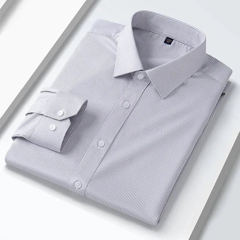 Quality Elasticity Anti-Wrinkle Men Shirt Long Sleeves Dress Shirts For Men Slim Fit Camisa Social Business Blouse White Shirt
