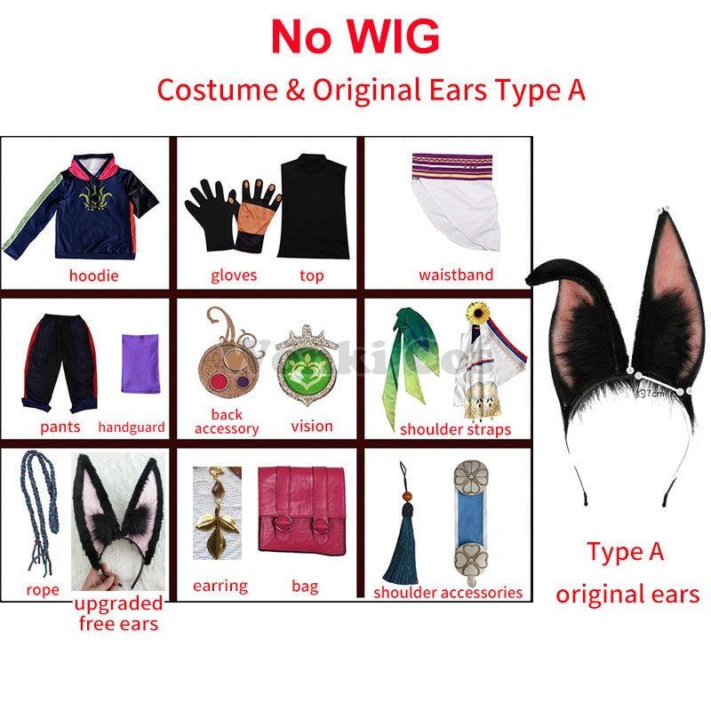 Game Genshin Impact Tighnari Cosplay Costume Wig Hair Genshin Tighnari Tail Costumes with Ears Accessories