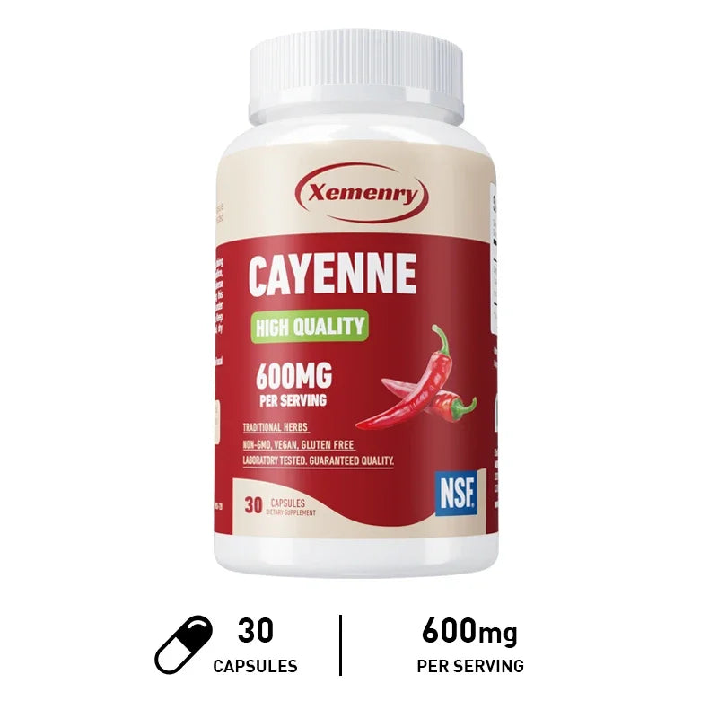 Cayenne Pepper Capsules - Promote Digestion, Detoxification and Cleansing, Enhance Immunity