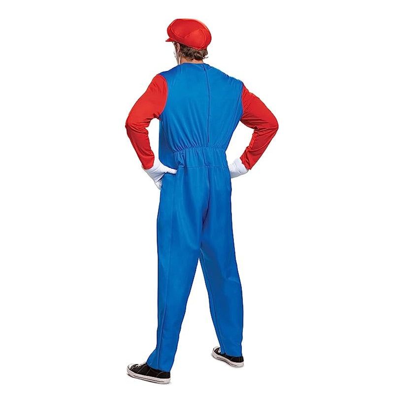 Super Mario Bros Adult Costume with Hat and Mustache Disguise Mens Mario Costume Funny Festival Cosplay Costumes