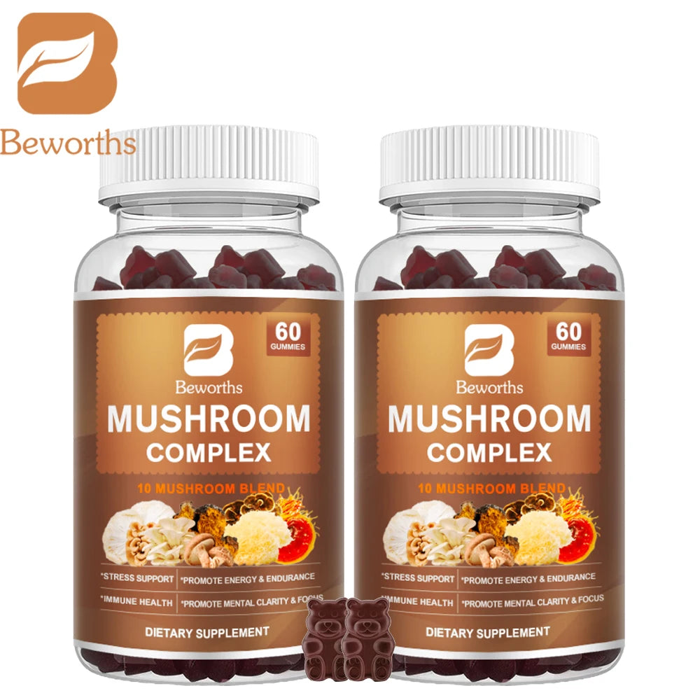 Beworths Lion's Mane Mushroom Complex Gummies Brain Memory Booster Focus & Mood Health Relieve Stress Relax Your Body
