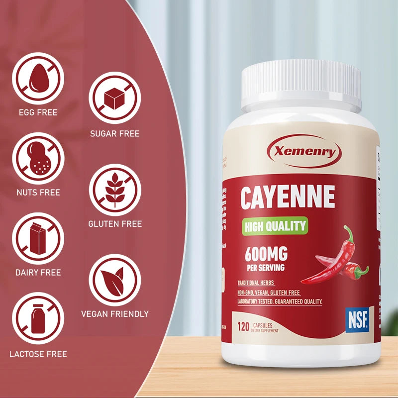 Cayenne Pepper Capsules - Promote Digestion, Detoxification and Cleansing, Enhance Immunity