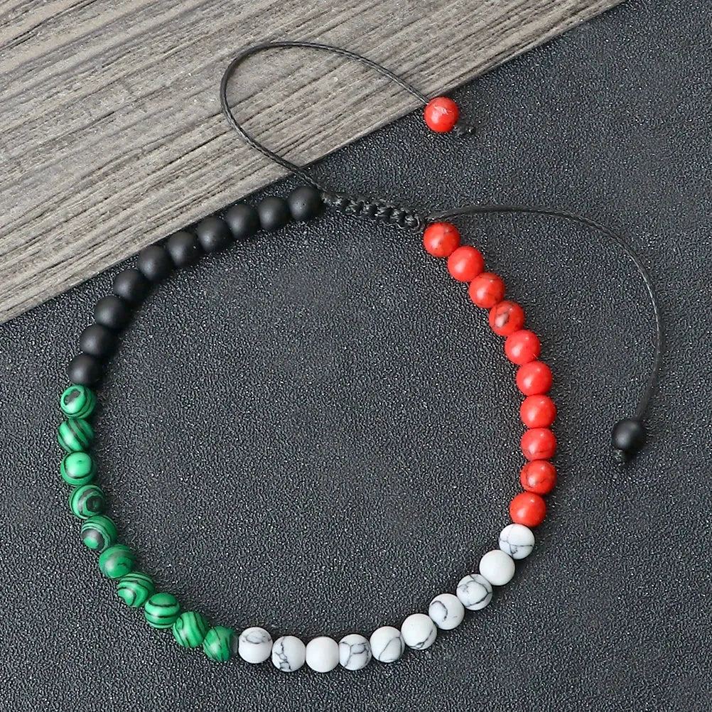 Palestinian Flag Color Bracelets for Women Men Handmade Black Red Green White Natural Stone Beads Braided Bracelet Jewelry Gifts