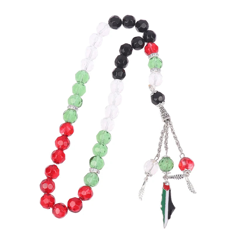 Palestine Flag Color Country Map Bracelet Muslim Small Bead Acrylic Rosary Beads Worship Bracelet Eid Islamic Prayer Beads
