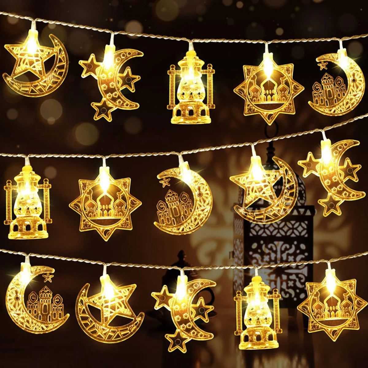 Moon Star Eid Mubarak String Light 2025 Ramadan Decoration For Home Ramadan Kareem Islam Muslim Party Decor Eid Al Adha Gifts