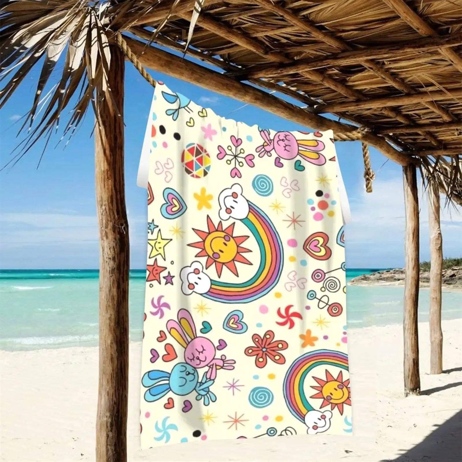 Rainbow bunny Pattern Beach Towel, Beach Towe Quick Drying, Perfect For Travel beach towell AbsorbentQuick dry breathable