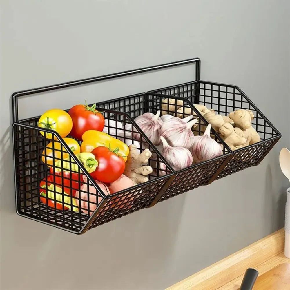 Wall Mounted Storage Rack Onion Ginger Garlic Condiments Spice Kitchen Shelf Punch-Free Vegetable Fruit Drain Basket Kitchen